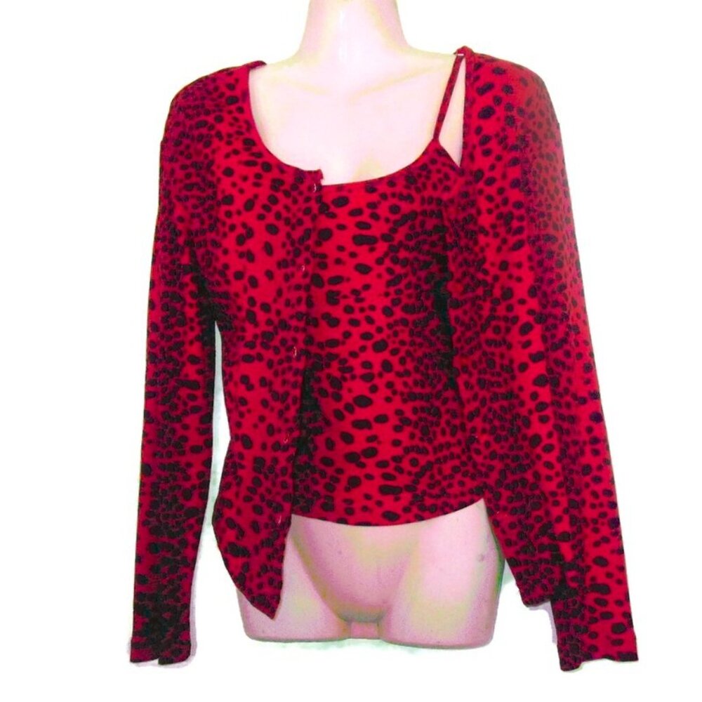 victorias secret red leopard cardigan tank top set size medium